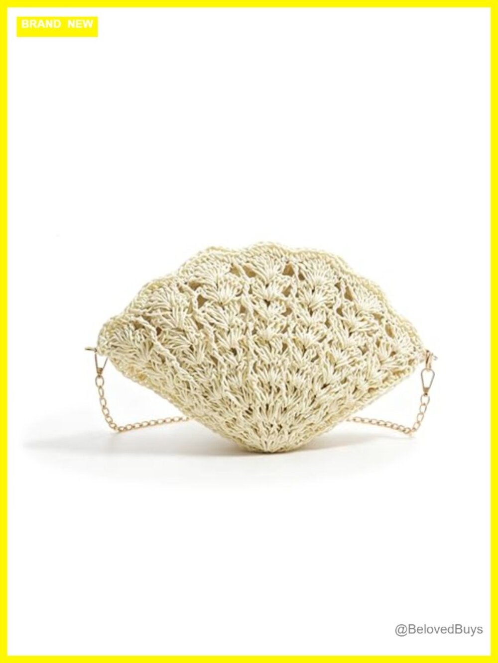 Straw Seashell Crossbody Bag Boho Crochet Woven Clutch Purse Gold Chain Strap